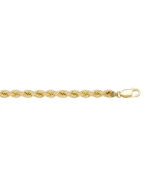 10, 14 Karat Yellow Gold Hollow Rope 4.0 mm Italian Bracelet