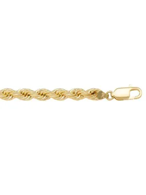 10, 14 Karat Yellow Gold Hollow Rope 6.0 mm Italian Bracelet
