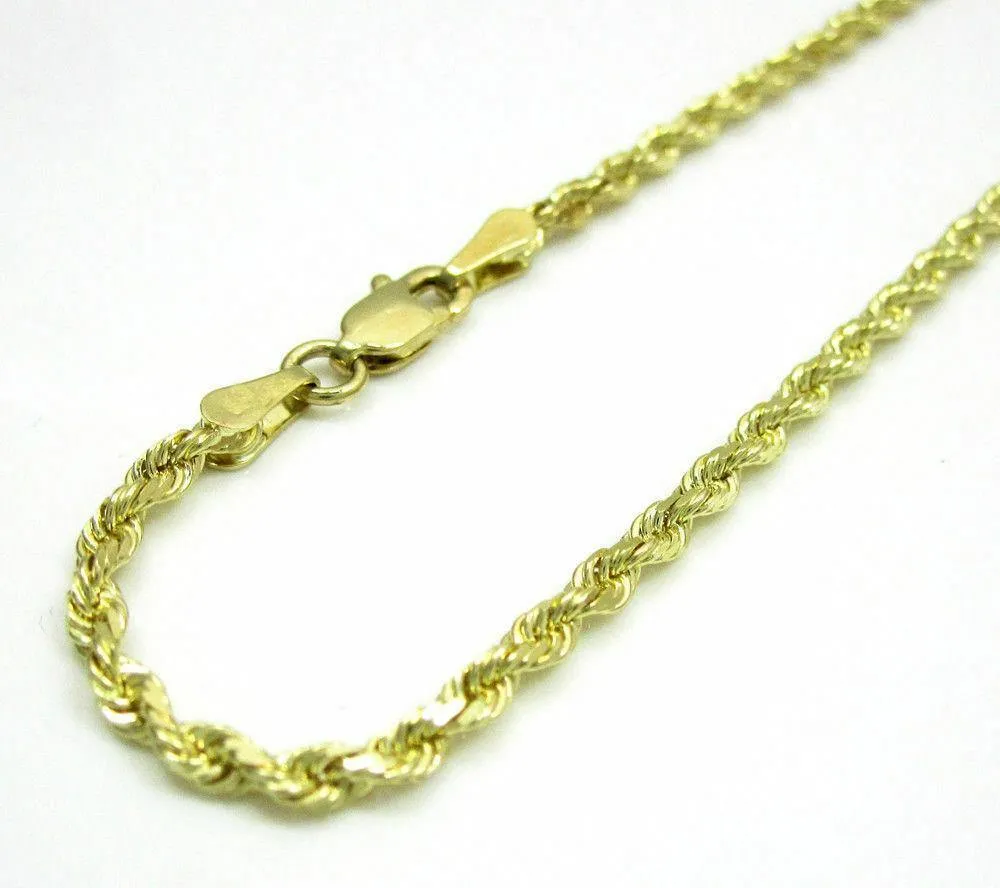 10K Yellow Gold 7 inches Solid Diamond Cut Rope Chain Bracelet