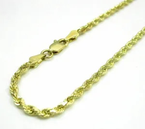 10K Yellow Gold 7 inches Solid Diamond Cut Rope Chain Bracelet