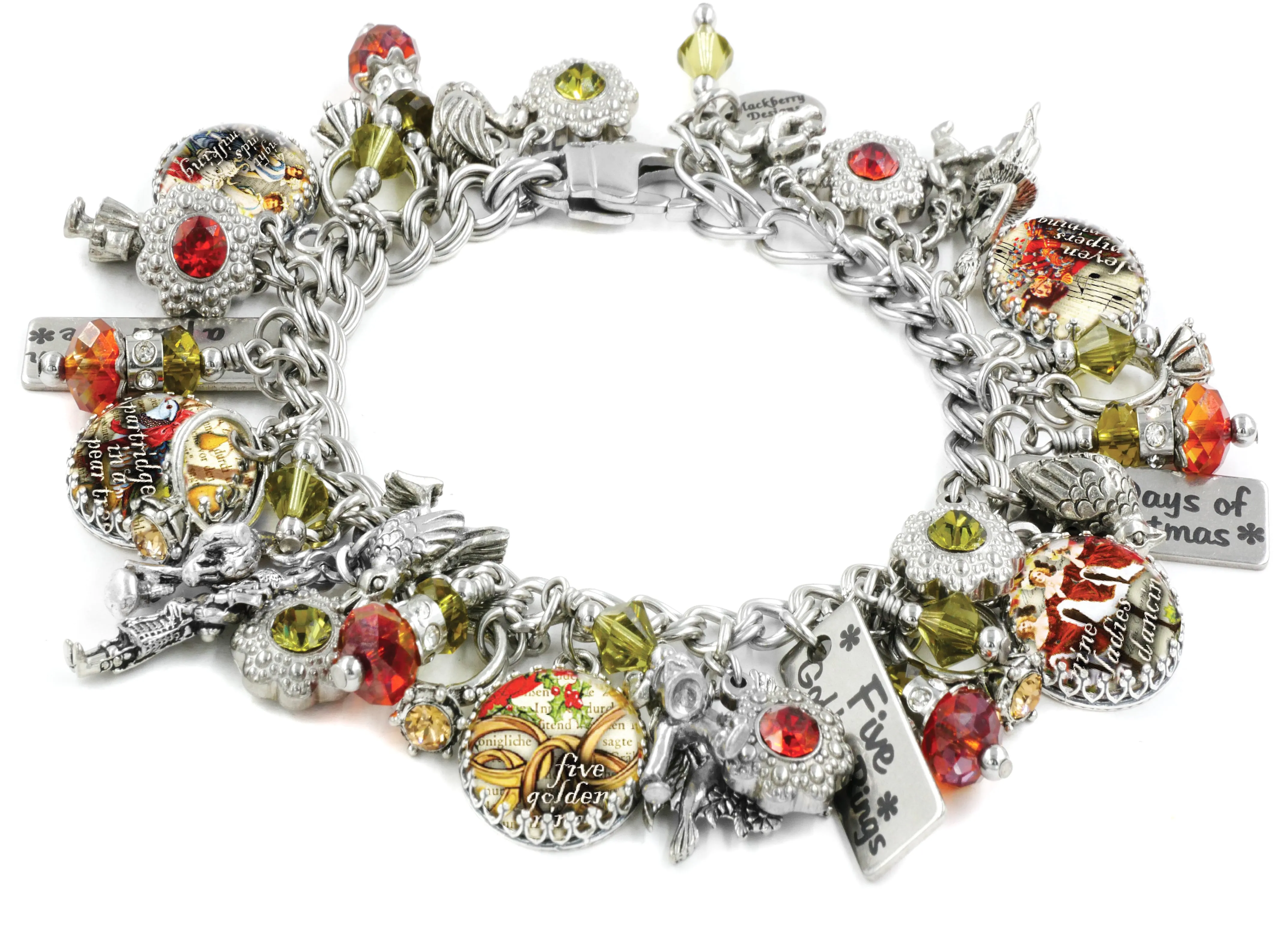 12 Days of Christmas Charm Bracelet, Non Tarnish and Waterproof