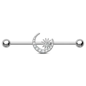 14G Clear CZ Moon and Sun Industrial Barbell