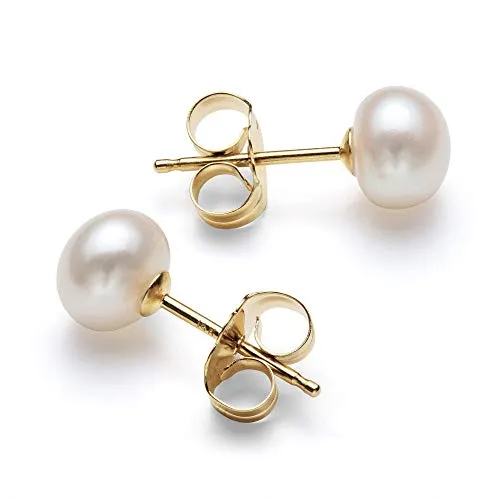 14K Gold 5.0-6.0mm Freshwater Pearl Necklace Bracelet Stud Earring Set,18"