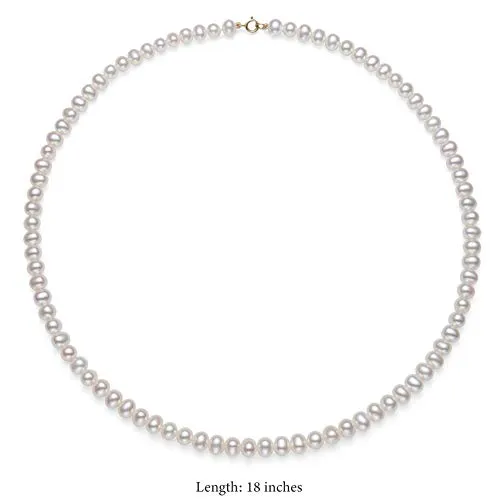 14K Gold 5.0-6.0mm Freshwater Pearl Necklace Bracelet Stud Earring Set,18"