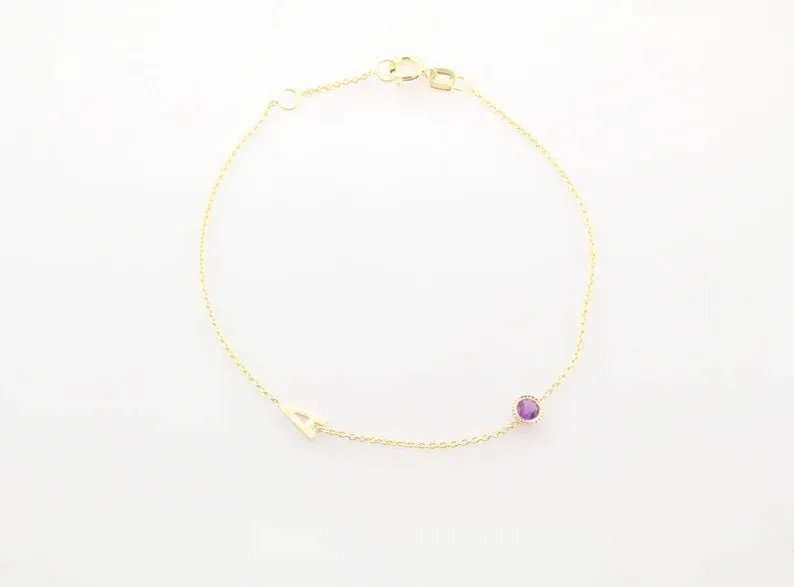 14K Gold Personalized Initial & Birthstone Bracelet