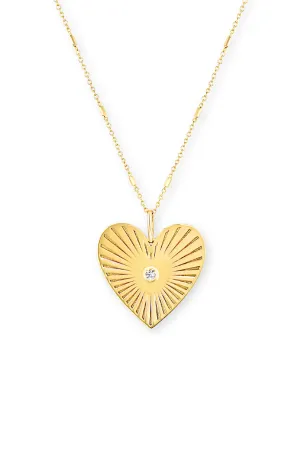 14k Medium Radiant Heart Diamond Bezel Medallion Necklace