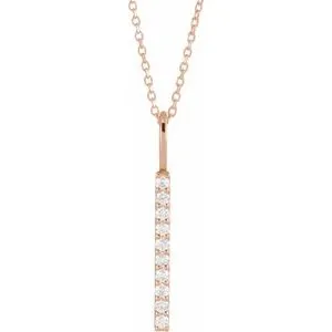 14K Rose .07 CTW Natural Diamond Vertical Bar 16-18" Necklace