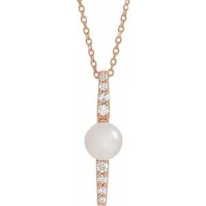 14K Rose Freshwater Cultured Pearl & 1/6 CTW Diamond 16-18" Necklace