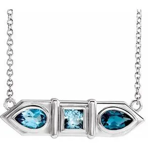 14K White Blue Multi-Gemstone Geometric Bar 16" Necklace
