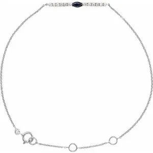 14K White Blue Sapphire & .06 CTW Diamond Bar 5-7" Bracelet