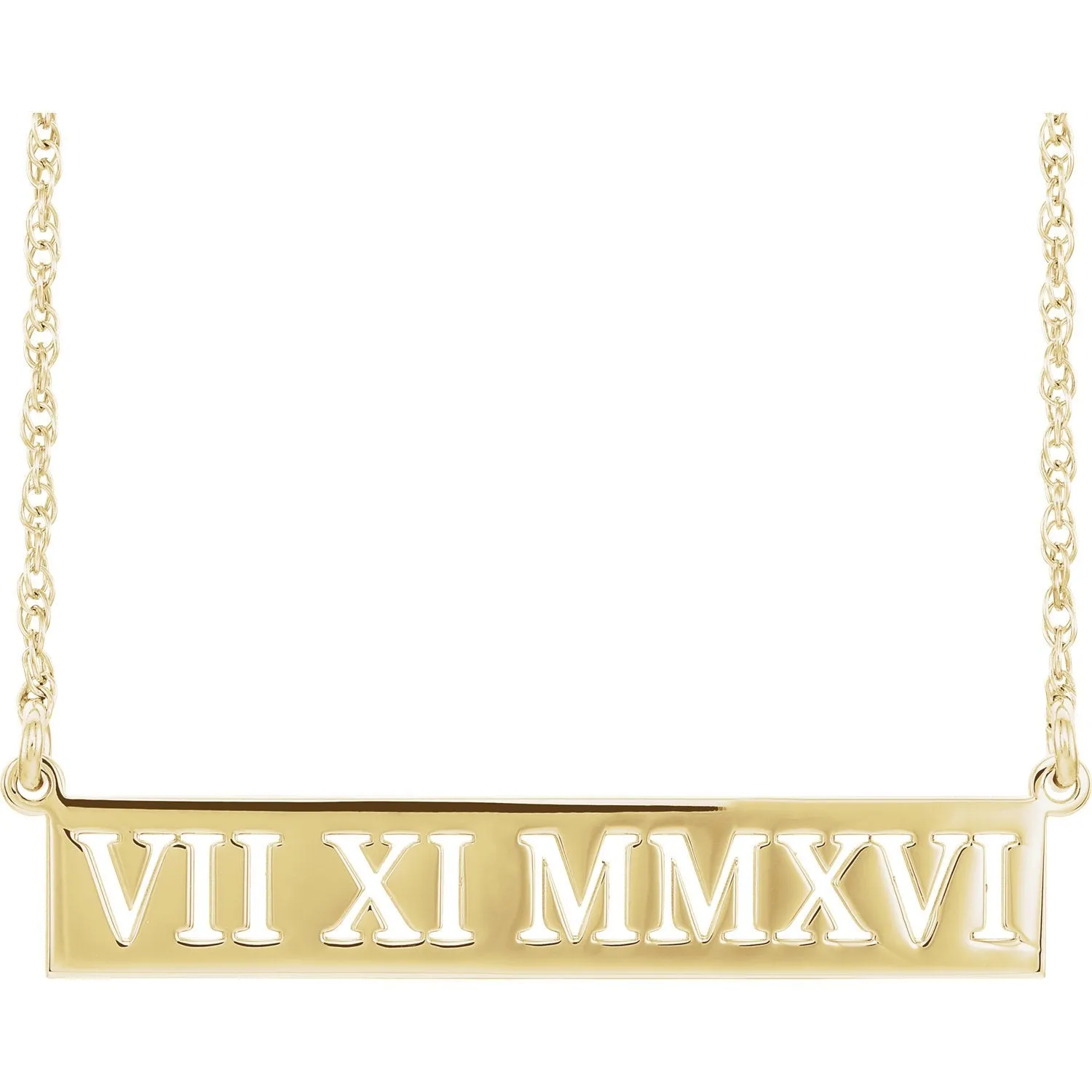 14K White Gold Roman Date Necklace