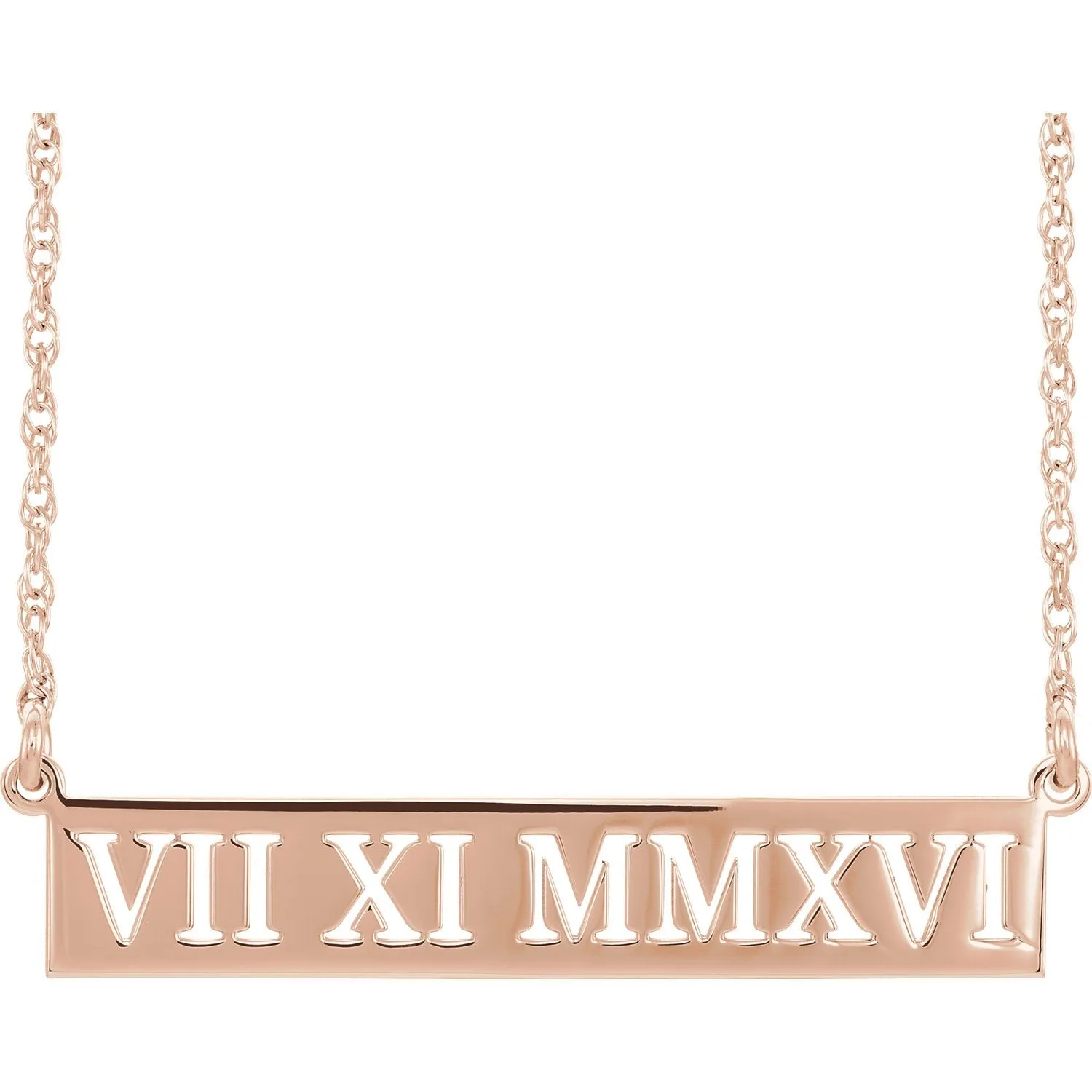 14K White Gold Roman Date Necklace