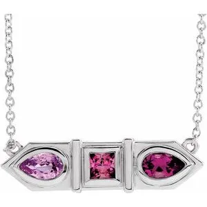 14K White Pink Multi-Gemstone Geometric Bar 16" Necklace