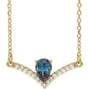 14K Yellow Chatham® Lab-Created Alexandrite & .06 CTW Diamond 18" Necklace