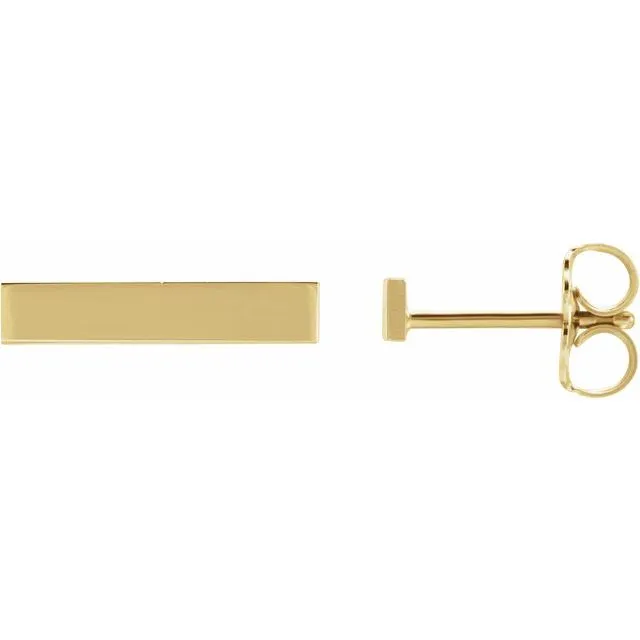 14K Yellow Gold Bar Earring