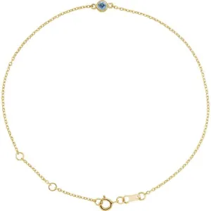 14K Yellow Gold Natural Aquamarine Bezel-Set Solitaire 6 1/2-7 1/2" Bracelet