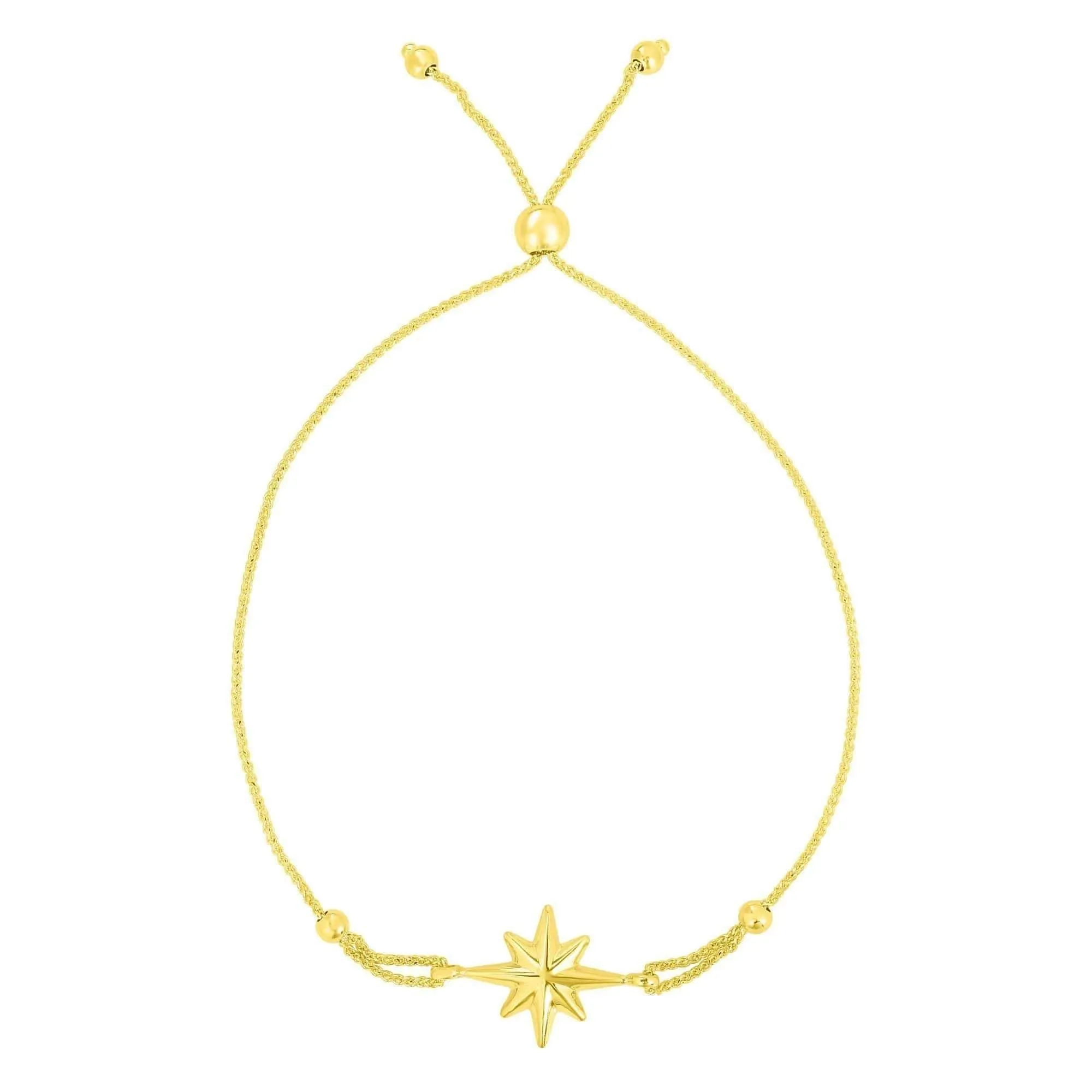 14K Yellow Gold North Star Adjustable Pull Bolo Bracelet