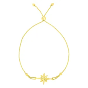 14K Yellow Gold North Star Adjustable Pull Bolo Bracelet