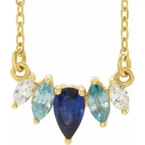 14K Yellow Multi-Gemstone & .07 CTW Diamond Curved Bar 18" Necklace