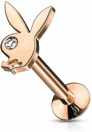 16G Clear Eye Playboy Bunny Steel Labret Cartilage Piercing Stud