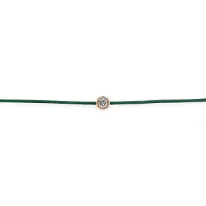 18k Rose Gold Bezel Set Diamond on Green Cord