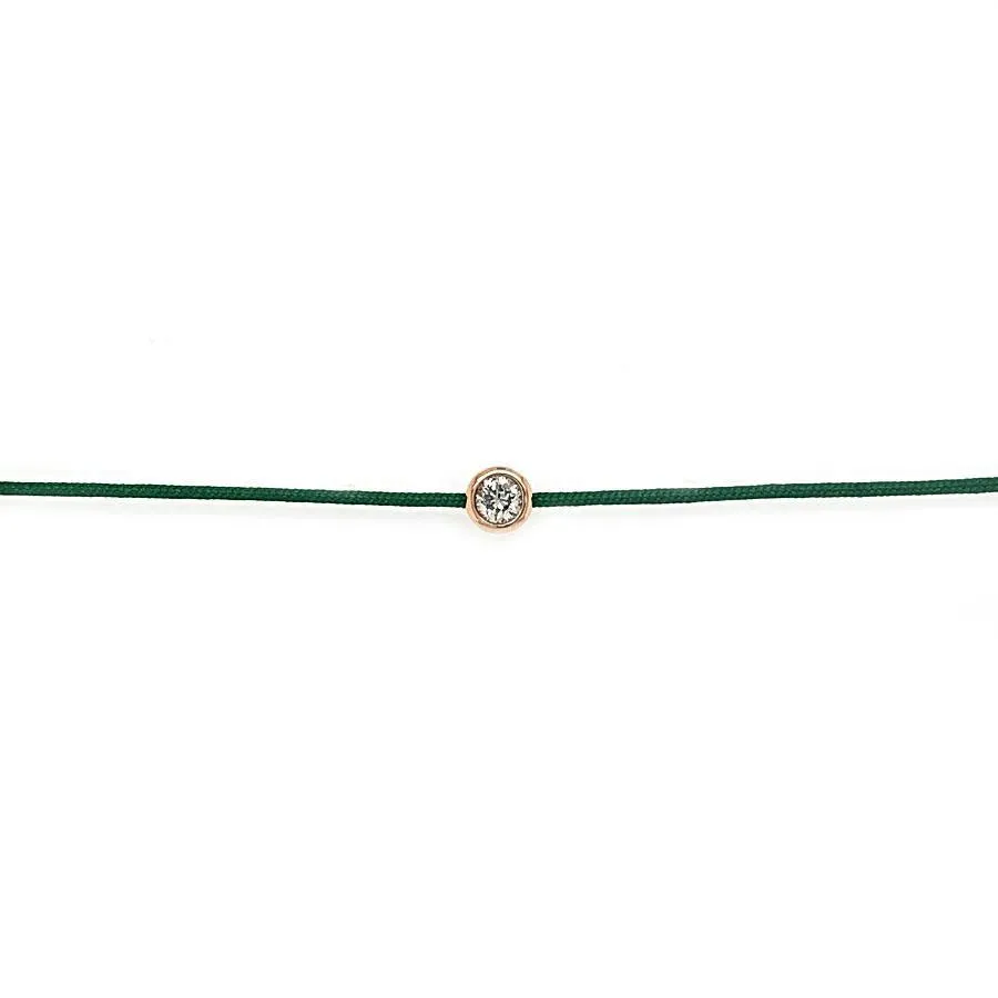 18k Rose Gold Bezel Set Diamond on Green Cord