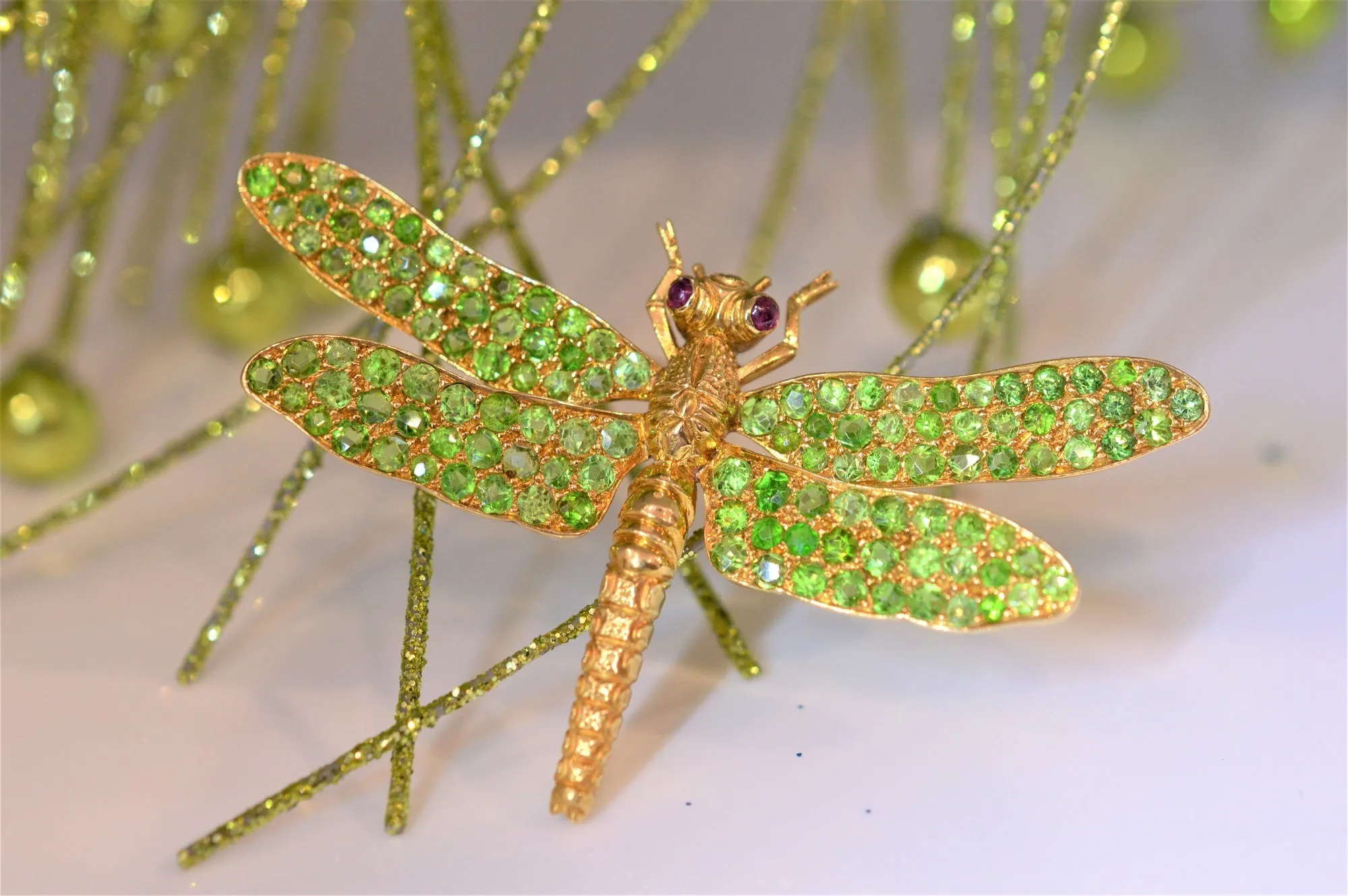18K Yellow Gold Dragonfly Brooch with 14K Findings