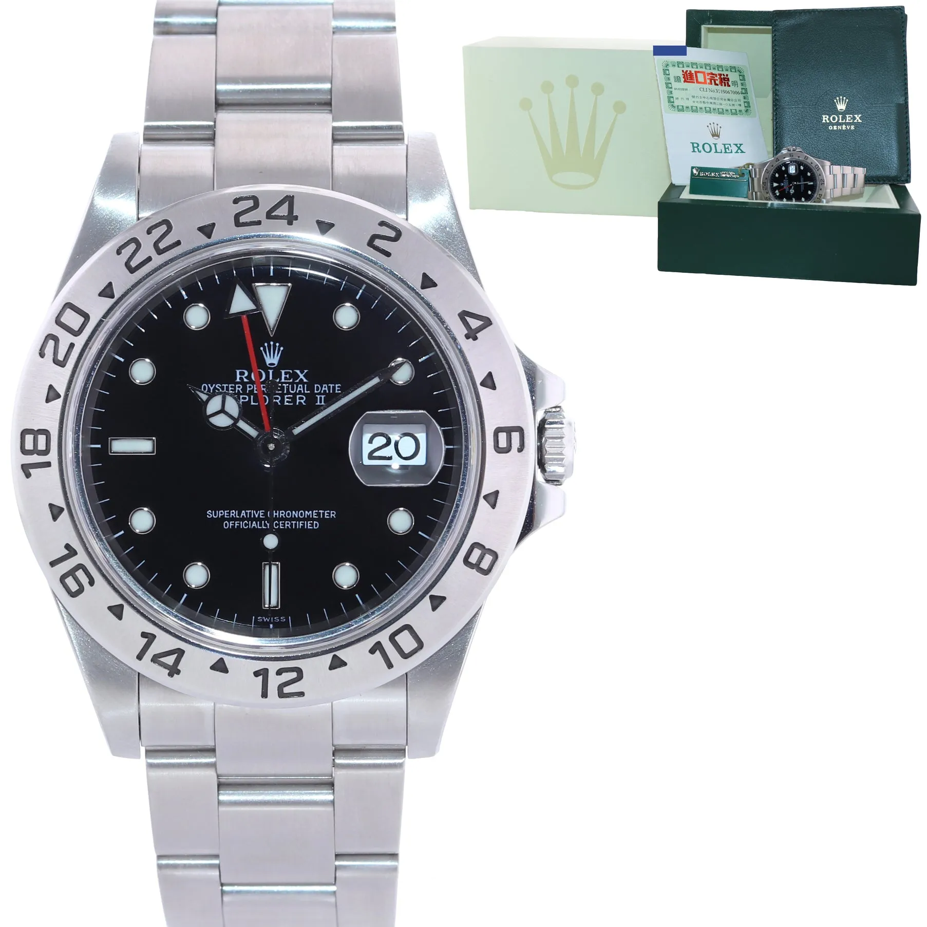 1999 PAPERS Rolex Explorer II 16570 Black Date GMT 40mm Watch Box