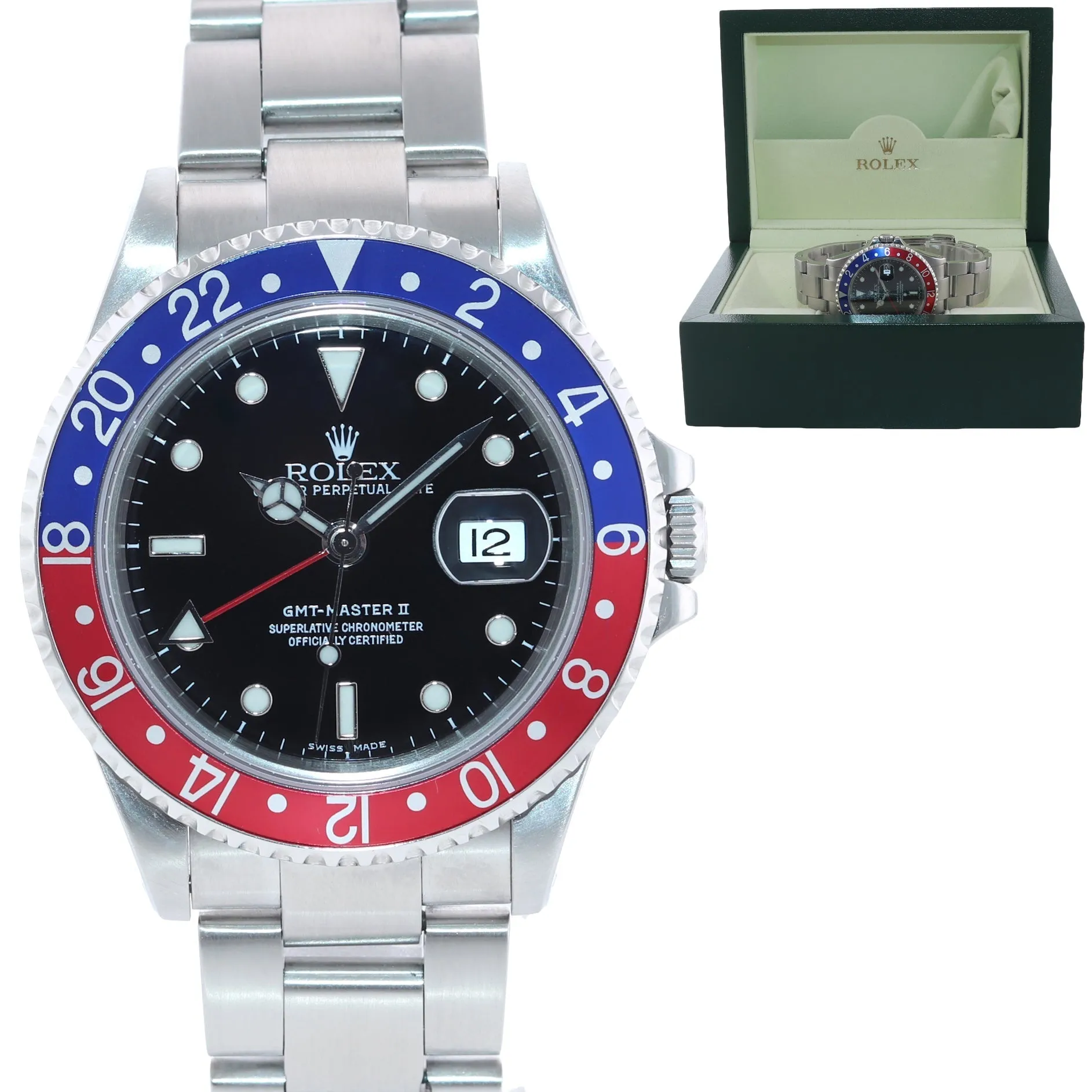 2000 Rolex GMT-Master II Pepsi 40mm Steel Blue Red 16710 Watch Box