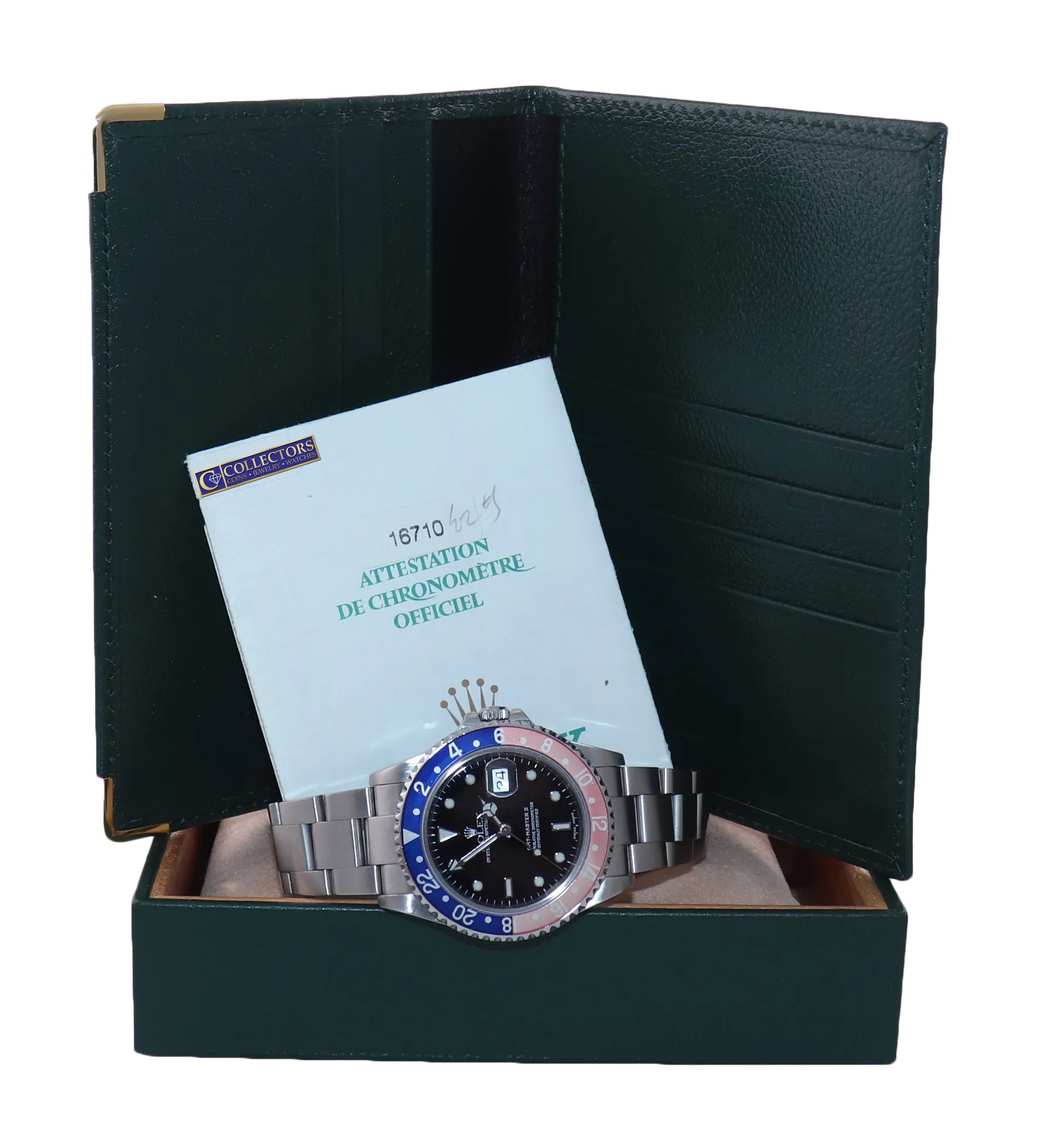 2002 PAPERS Rolex GMT-Master 2 Pepsi Blue Red Steel SEL Holes 16710 40mm Watch
