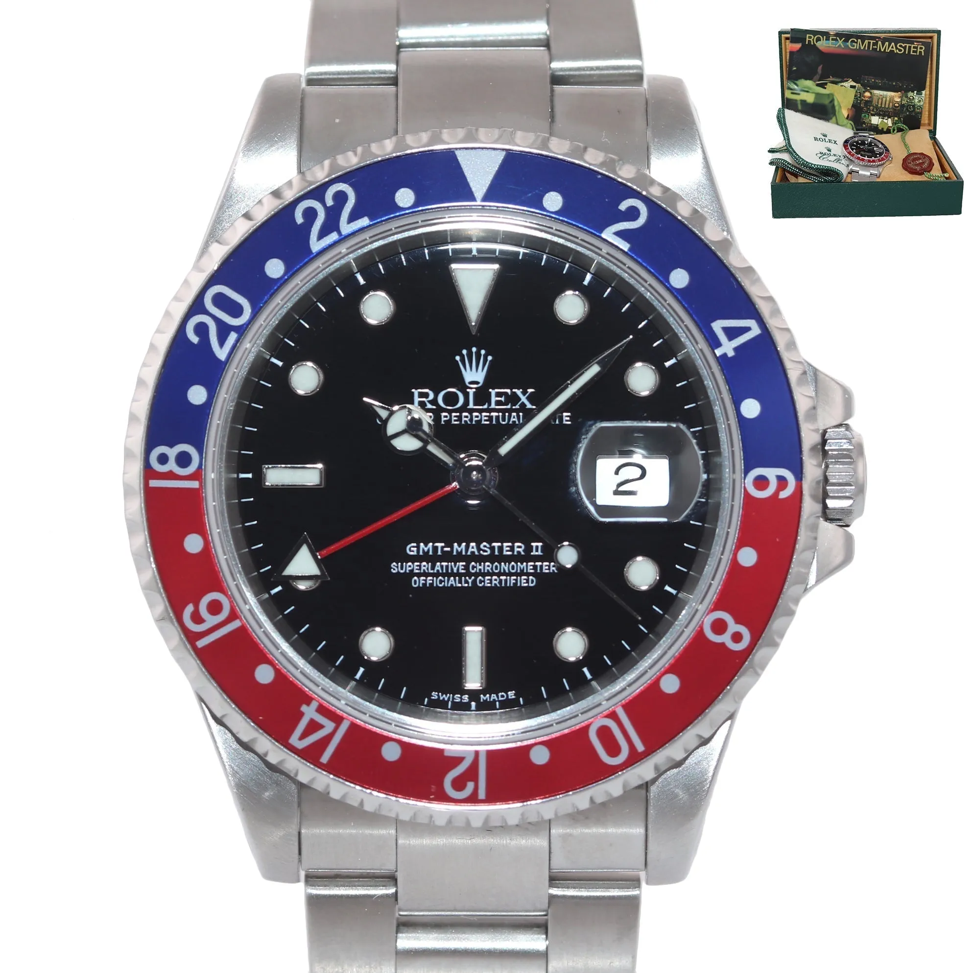 2002 Rolex GMT-Master II Pepsi Steel Blue Red 40mm 16710 Watch SEL Box