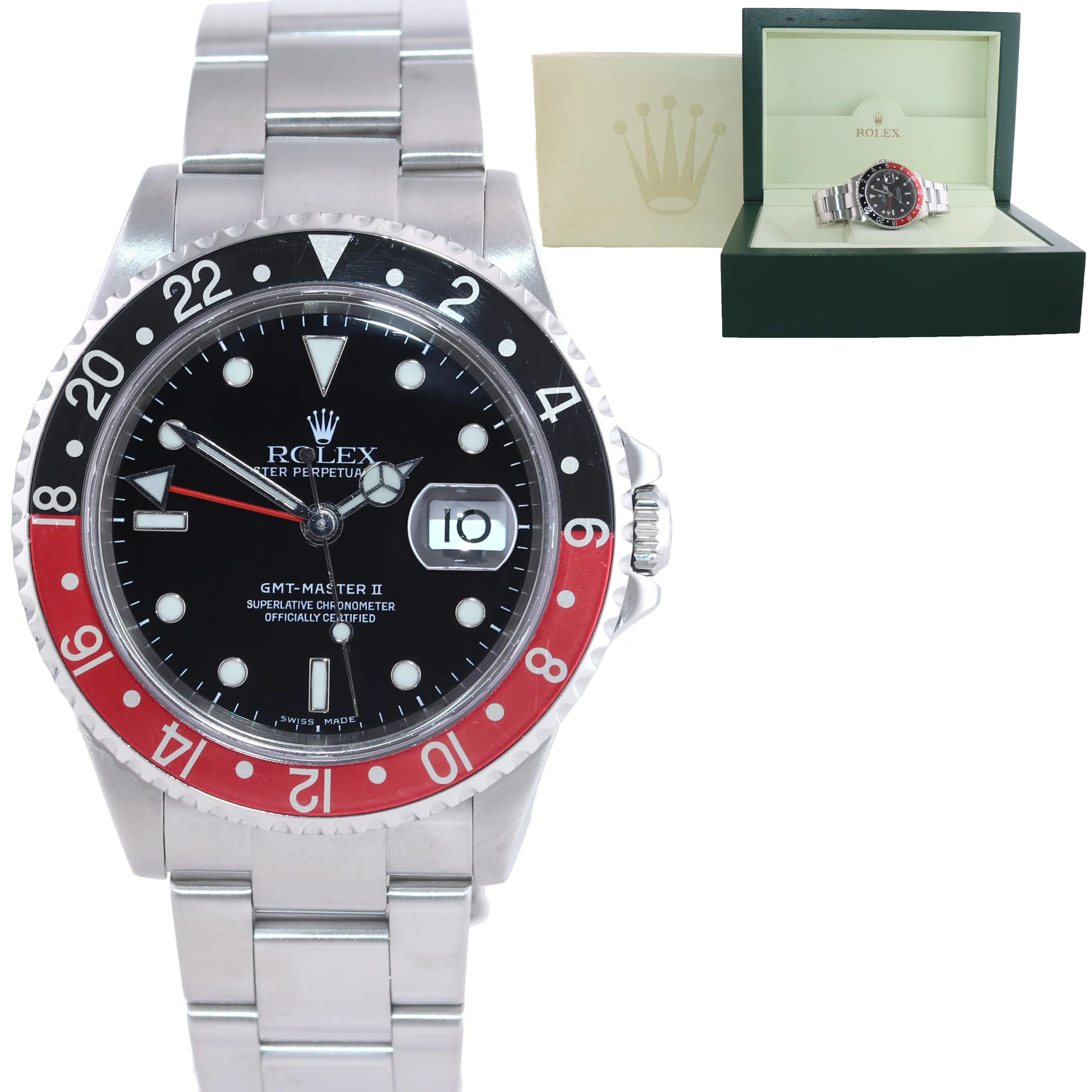 2005 Rolex GMT-Master 2 Coke Red Black Steel 16710 No Holes Watch Box