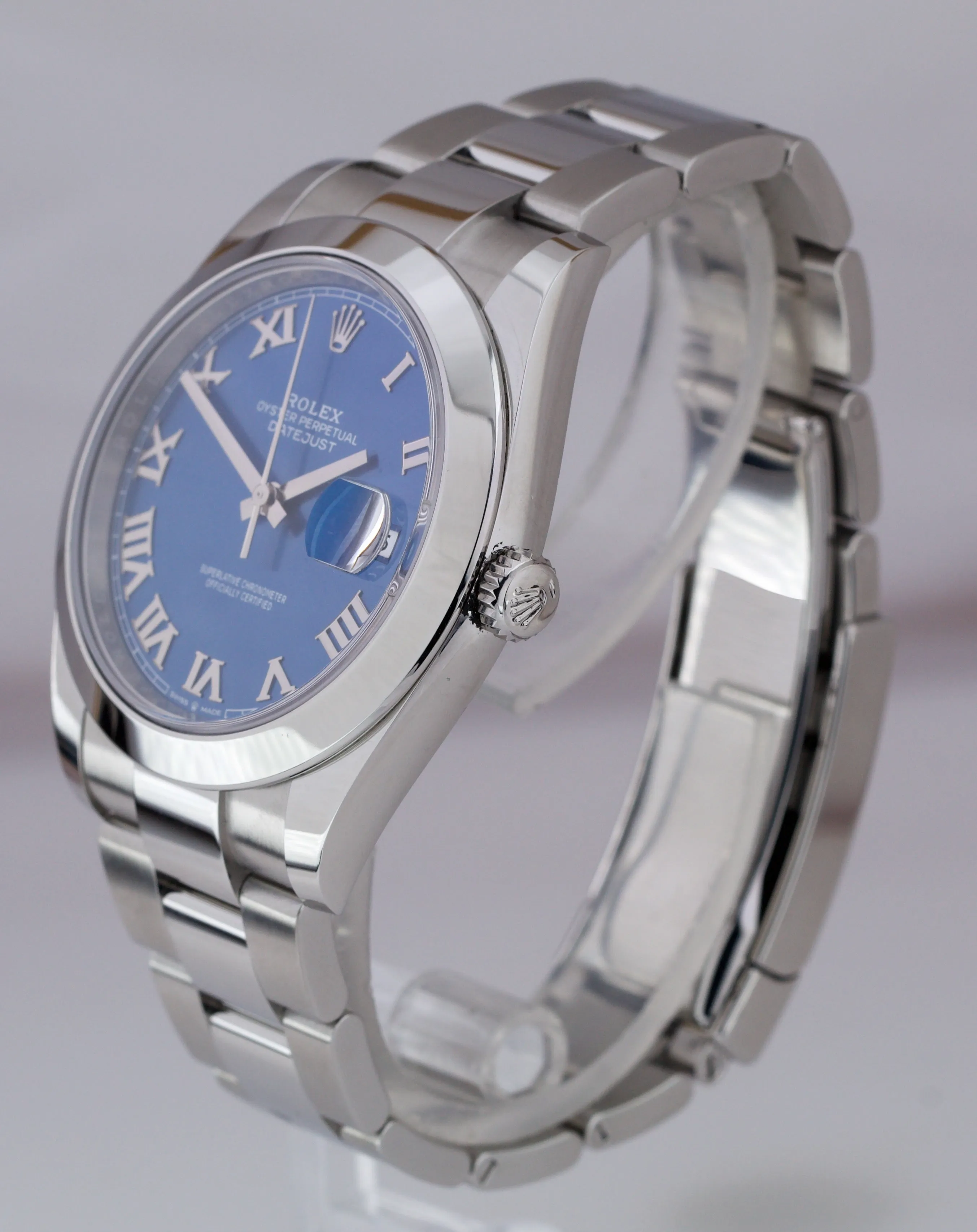 2019 MINT Rolex DateJust 41 Azzurro Blue Stainless Smooth Oyster Watch 126300
