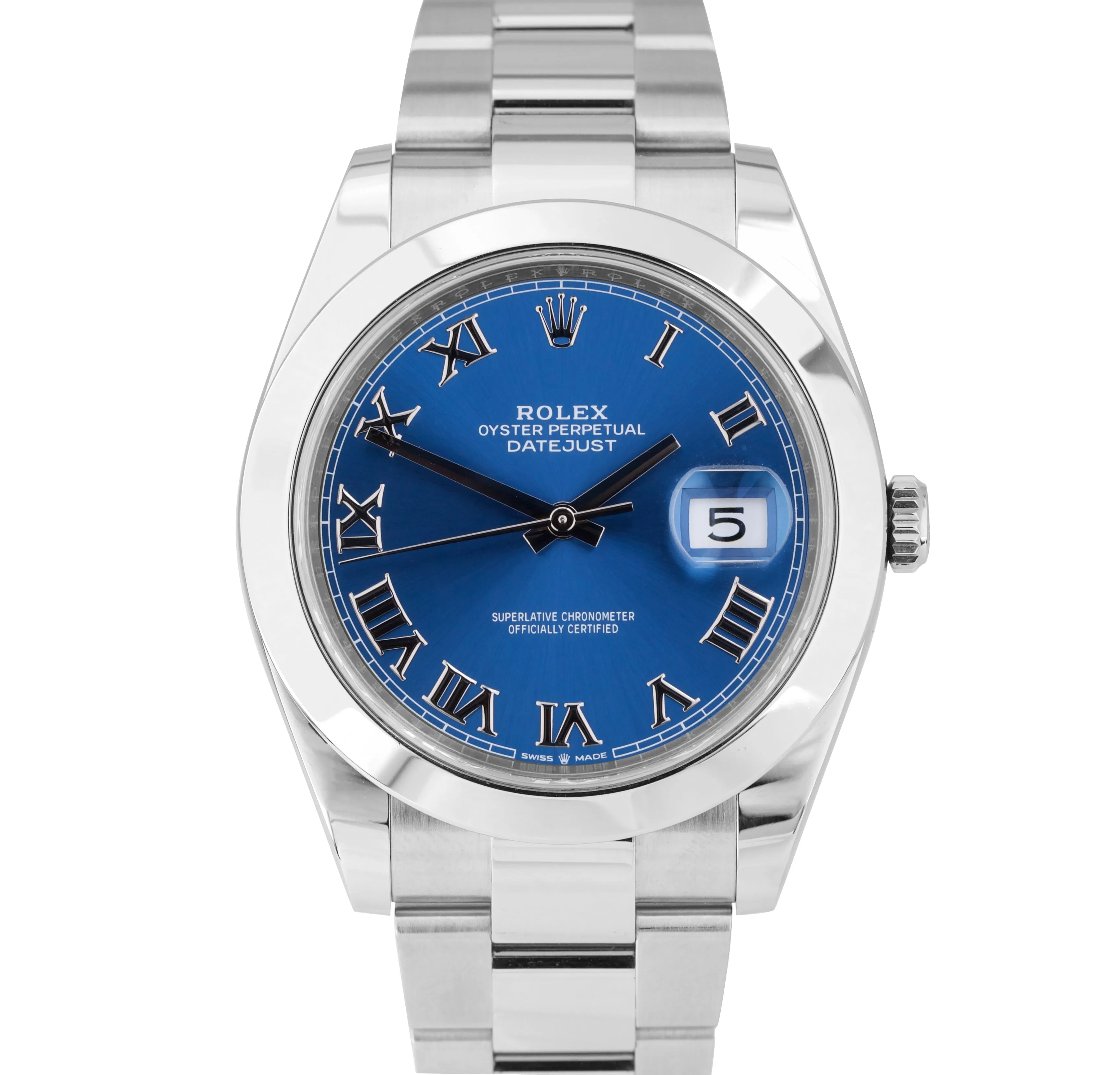 2019 MINT Rolex DateJust 41 Azzurro Blue Stainless Smooth Oyster Watch 126300