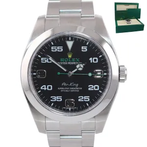 2021 Rolex Air King 116900 Black Arabic Dial 40mm Steel Green Watch Box