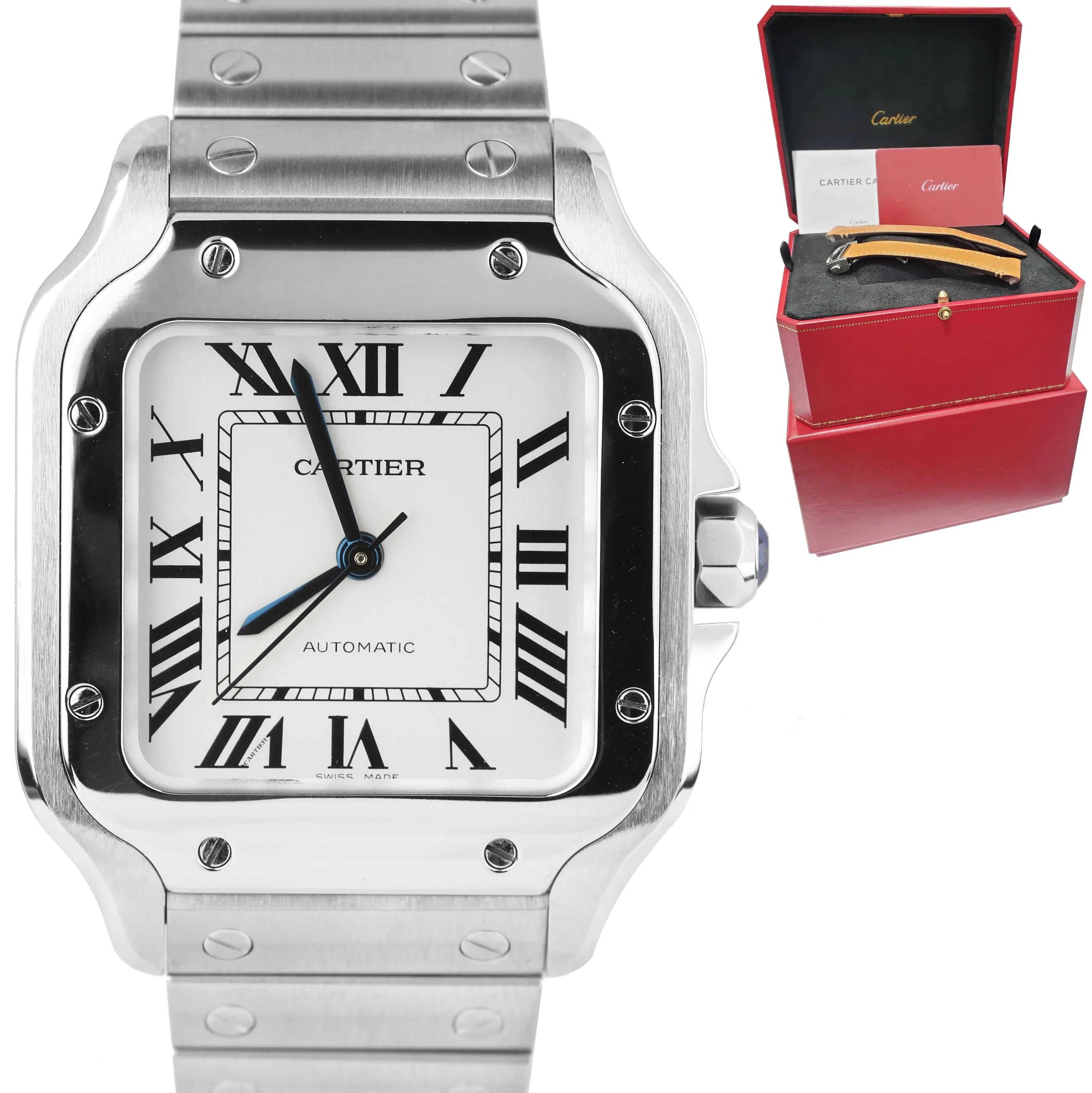 2022 Cartier Santos Mid-Size 35mm Stainless White Roman WSSA0029 4075 Auto Watch