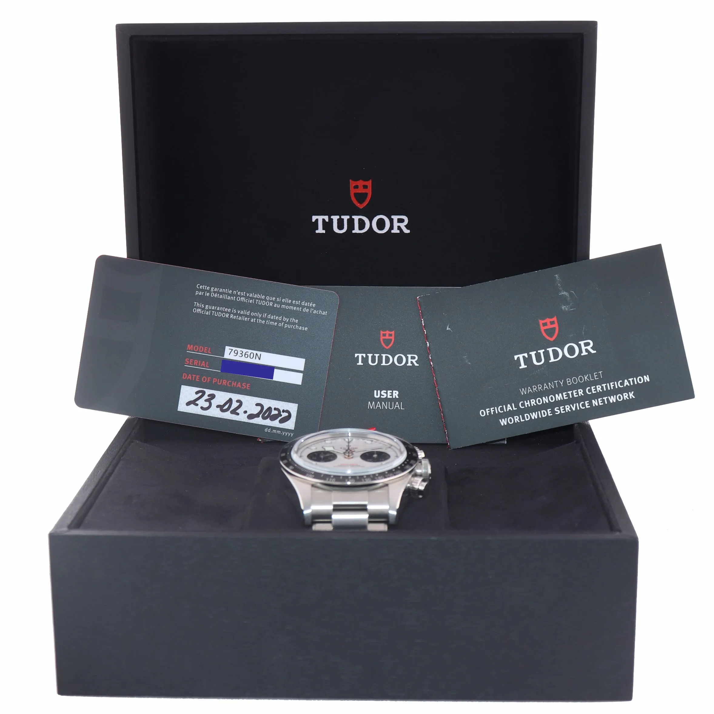 2022 PAPERS Tudor Black Bay Chrono Panda Steel 41mm White Date Watch 79360 N
