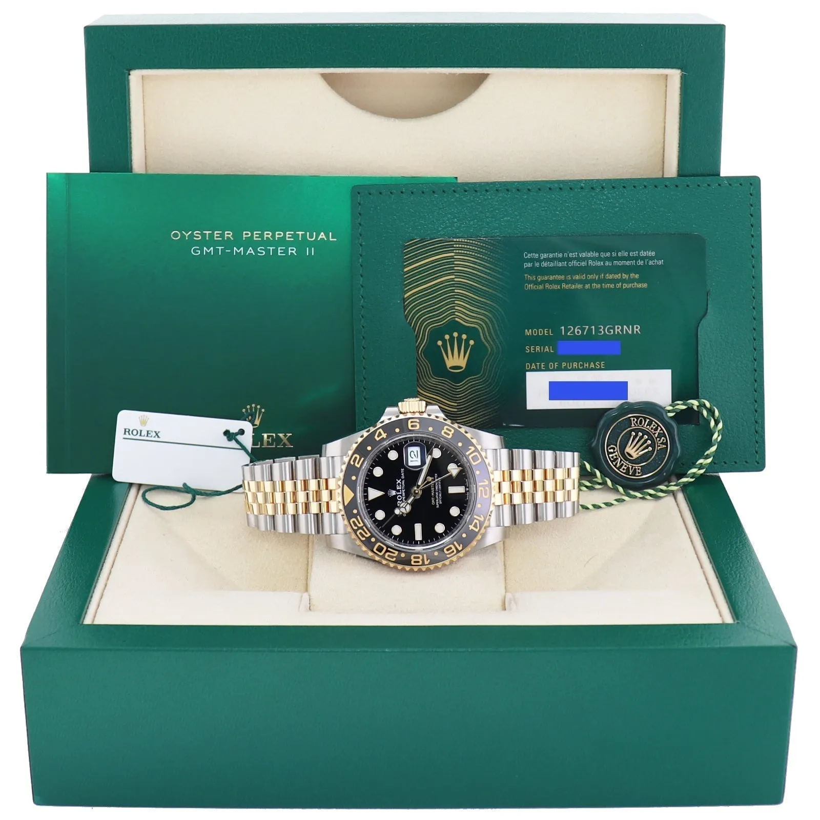 2023 NEW PAPERS Rolex GMT Master Gold Two Tone Jubilee Black 126713 Watch Box