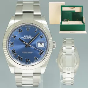 2023 NEW Rolex DateJust 41 Blue Roman Oyster White Gold Fluted 126334 Watch Box