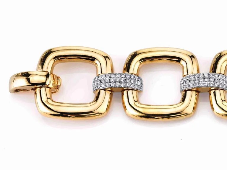 3.01 Carat Total, Diamond and Yellow Gold Link Bracelet