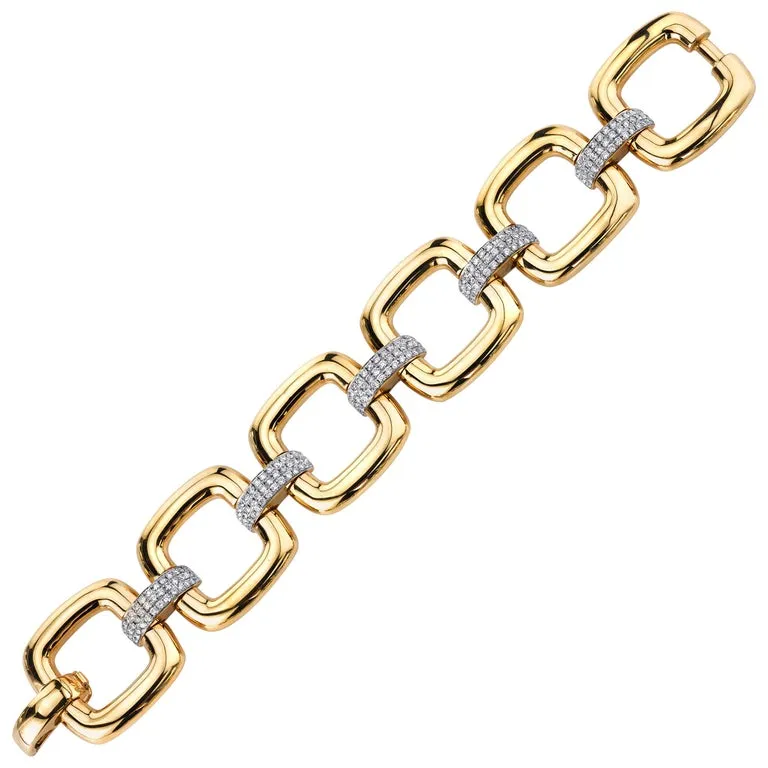 3.01 Carat Total, Diamond and Yellow Gold Link Bracelet