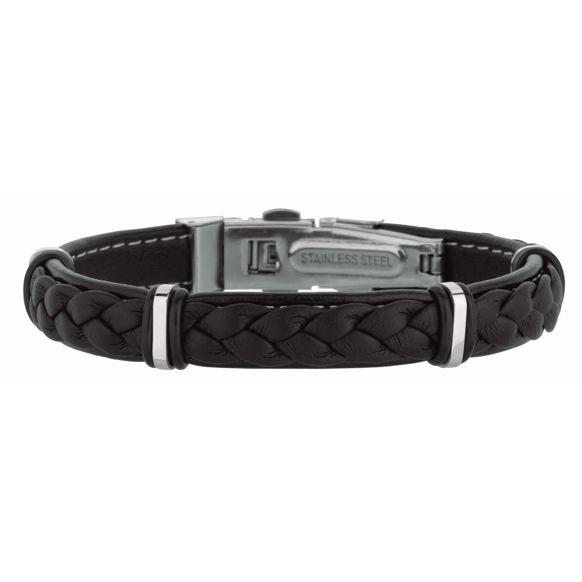 316L Stainless Steel Genuine Leather Braided Station Bracelet