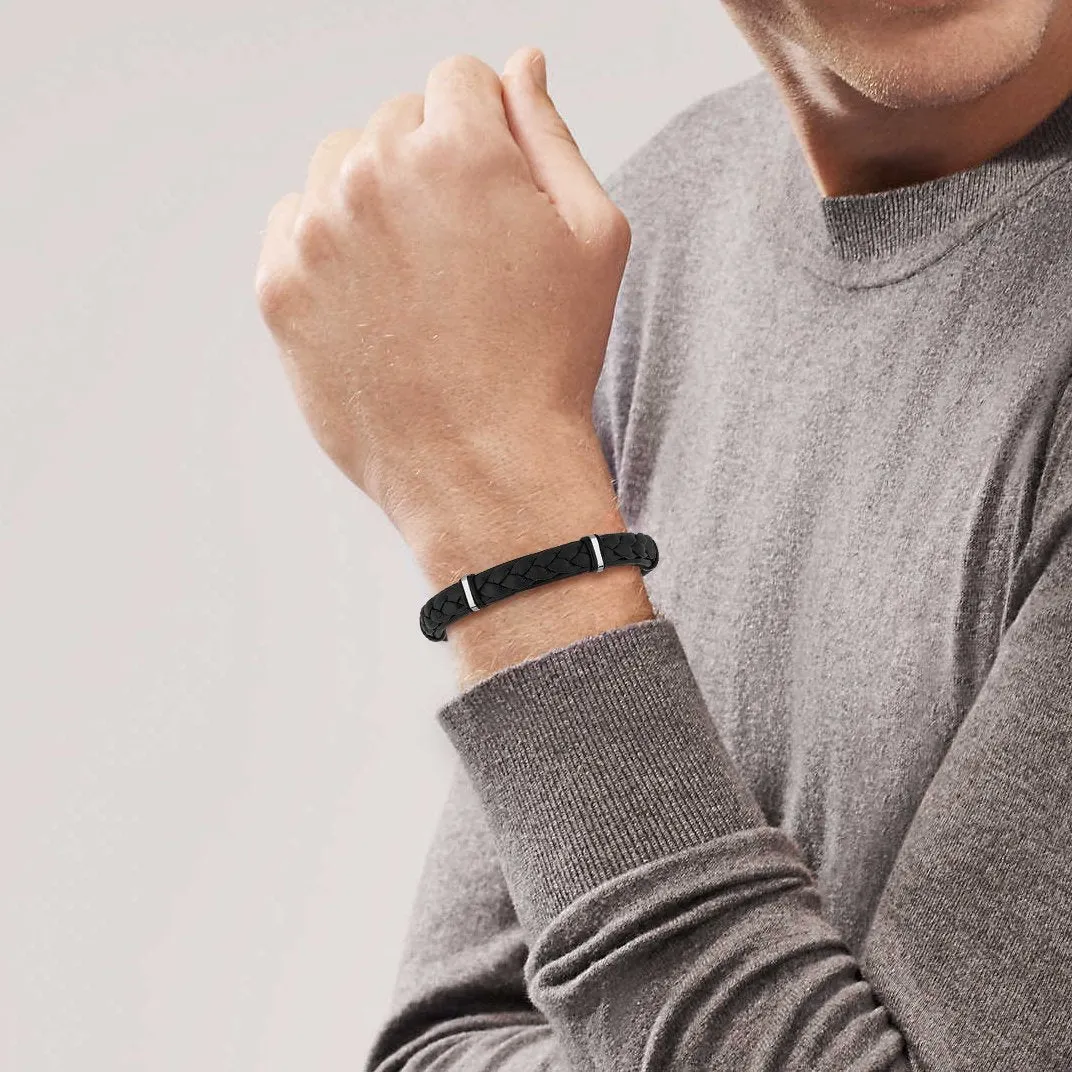 316L Stainless Steel Genuine Leather Braided Station Bracelet