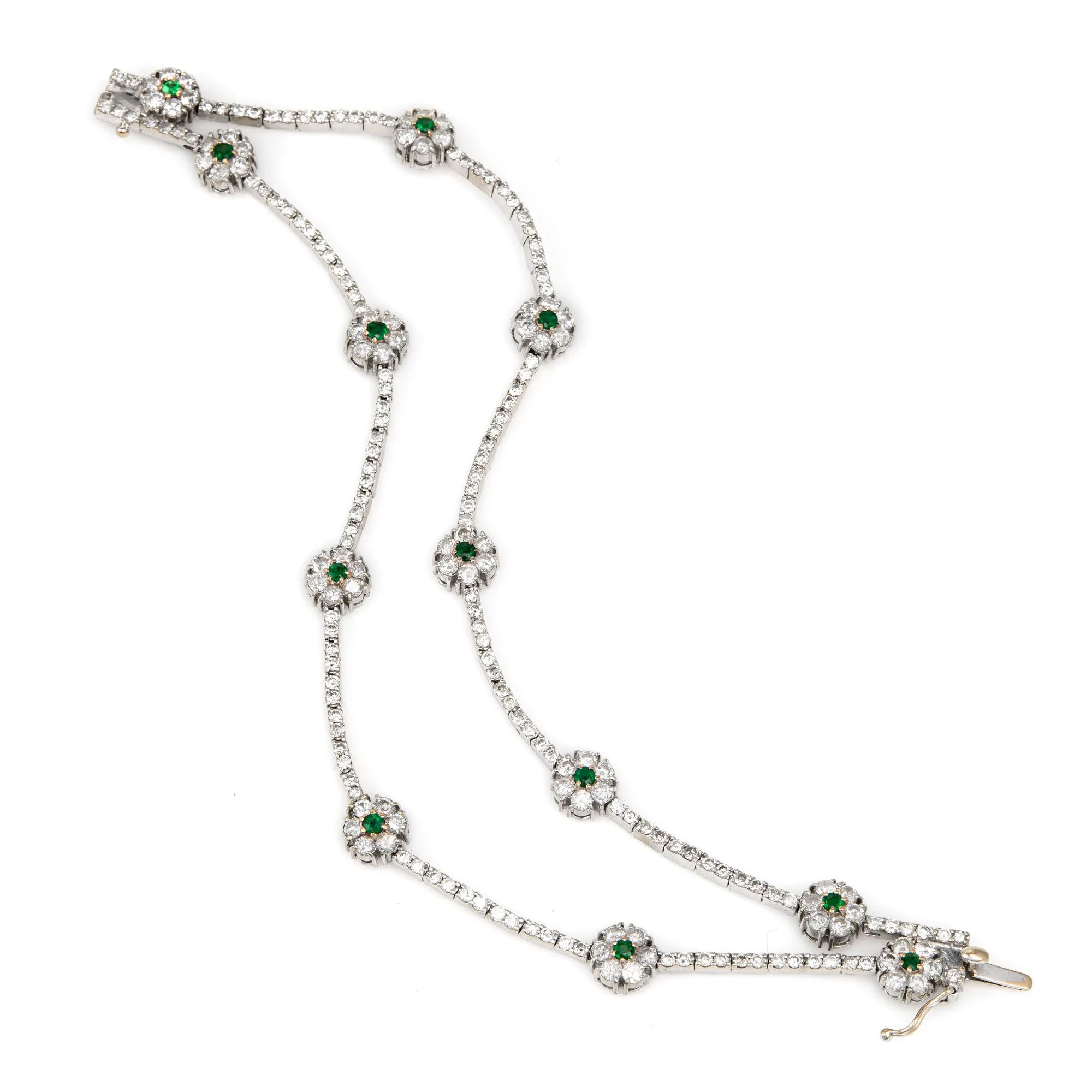 3.50ct Diamond Flower Bracelet 7" Emerald Vintage 18k White Gold 2 Rows Jewelry