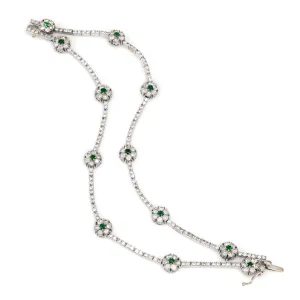 3.50ct Diamond Flower Bracelet 7" Emerald Vintage 18k White Gold 2 Rows Jewelry