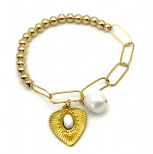 5mm Gold Bead/Paperclip w/ Pearl and Heart #072
