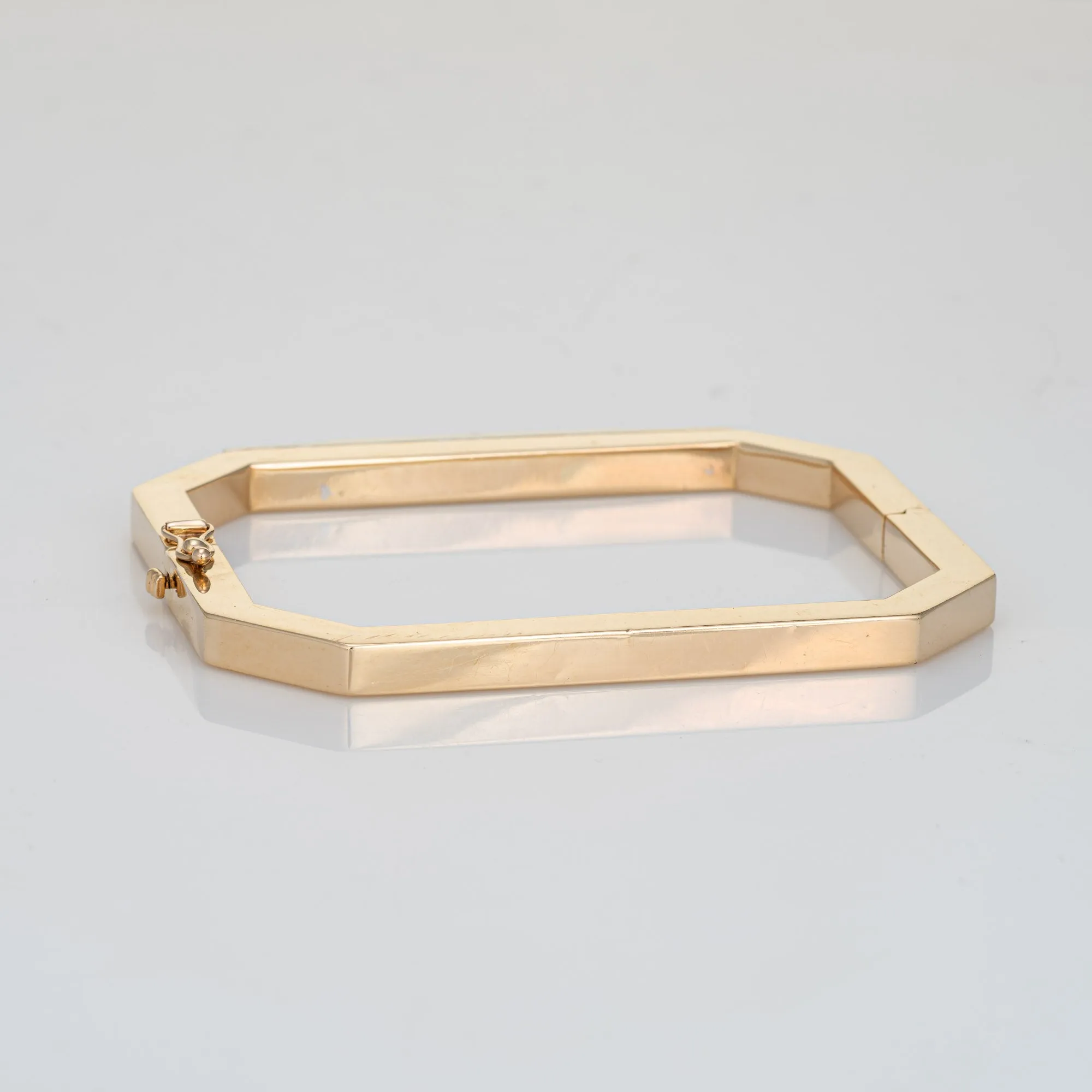 70s Vintage Square Bangle Bracelet 14k Yellow Gold Onyx Diamond Estate Jewelry