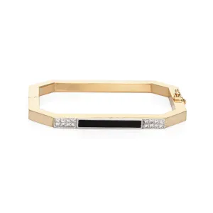 70s Vintage Square Bangle Bracelet 14k Yellow Gold Onyx Diamond Estate Jewelry