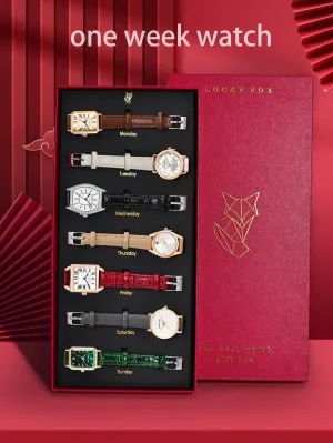 7pcs/set Vintage Quartz Pu Leather Strap Watch - Multicolor