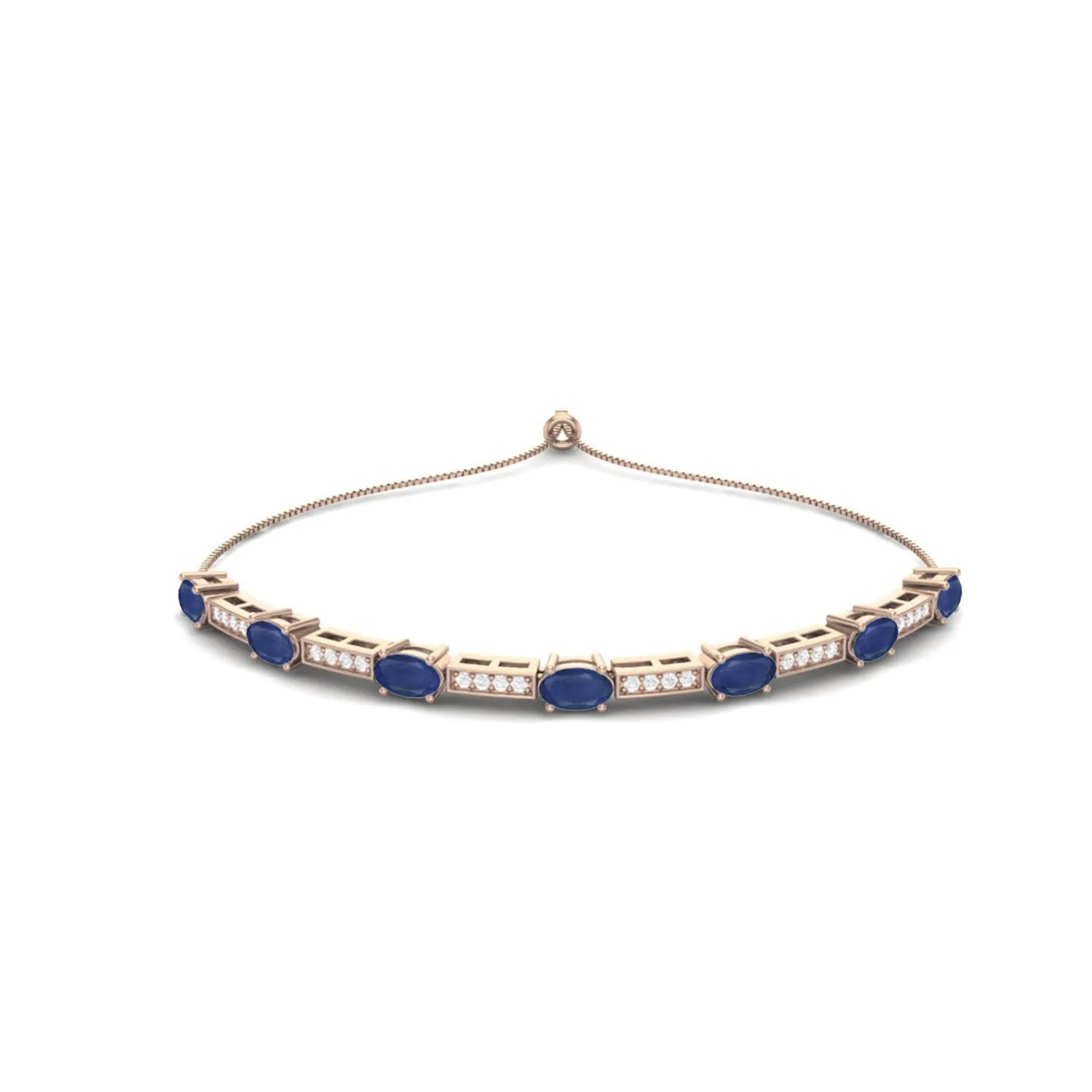 925 Sterling Silver Dainty Blue Sapphire Adjustable Chain Tennis Bracelet For Her